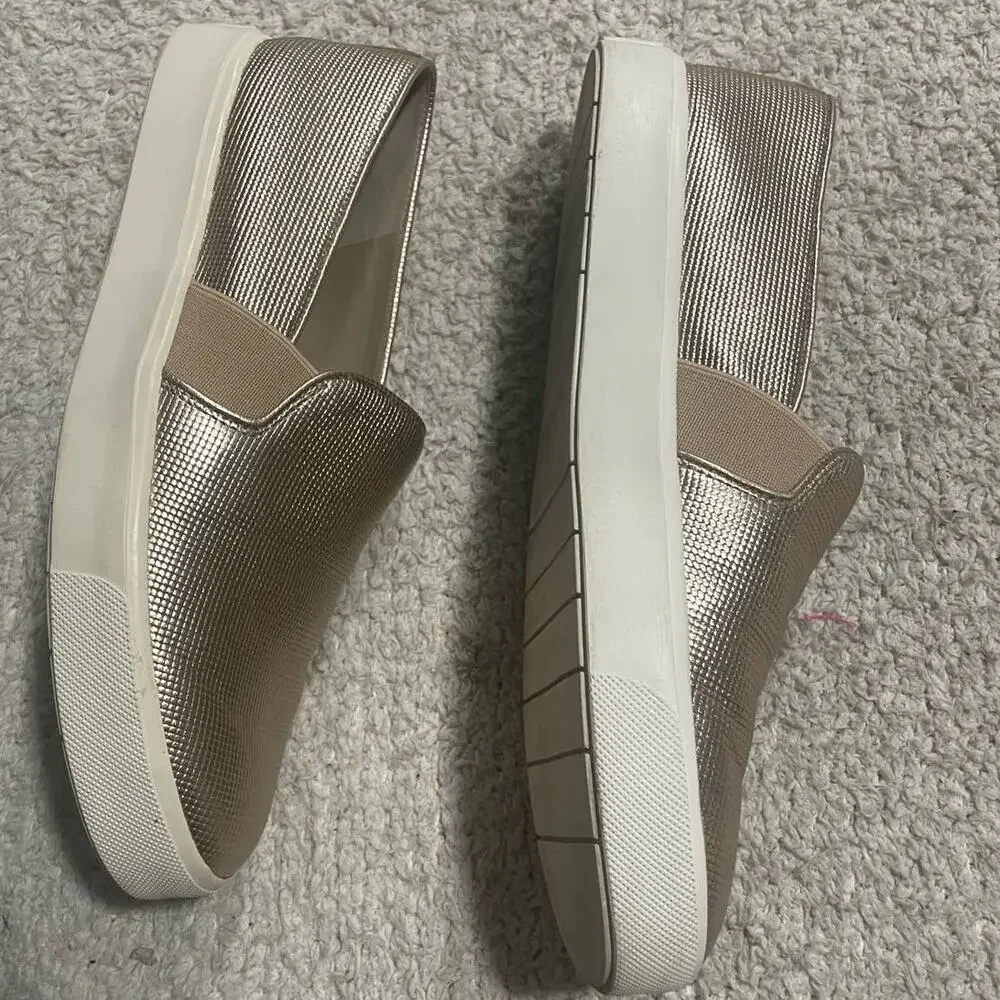 Vince Blair 5 Slip On Shoes Perforated Metallic Womens Size 6.5 Taupe MSRP $195
